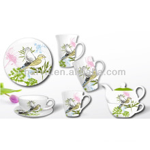 Porcelain Breakfast Set With Bird And Flower Decor